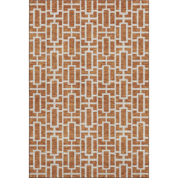 10' X 14' Geometric Washable Area Rug With UV Protection (672857) - Terra Cotta / Beige