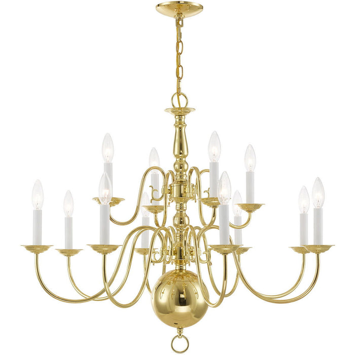 26" Twelve Light Dimmable Chandelier With Shades - Brass