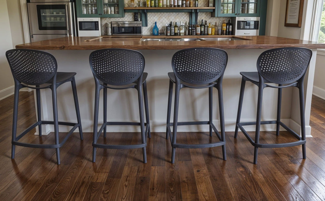 30" Contemporary Heavy Duty Plastic Low Back Bar Height Bar Chairs (Set of 4) - Dark Gray