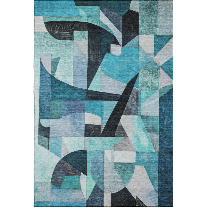 10' X 14' Abstract Washable Area Rug With UV Protection (700379) - Teal / Black / Blue