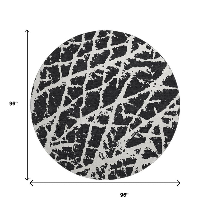 8' Abstract Washable Round Rug With UV Protection (646521) - Black / Ivory