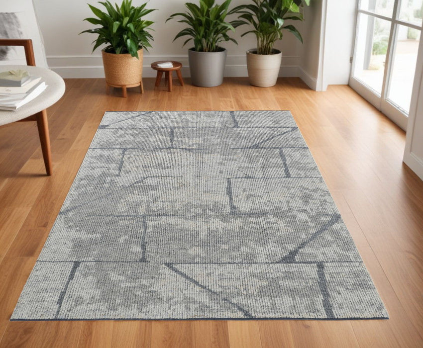 4' x 6' Wool Abstract Hand Knotted Worn Faded Area Rug - Gray And Silver