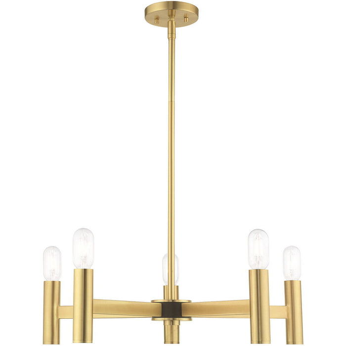 19'' Five Light Dimmable Chandelier With Shades - Brass