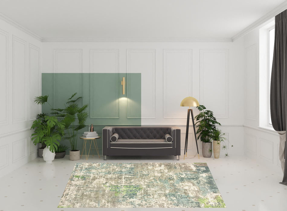 8' x 10' Abstract Hand Loomed Stain Resistant Area Rug - Blue And Green