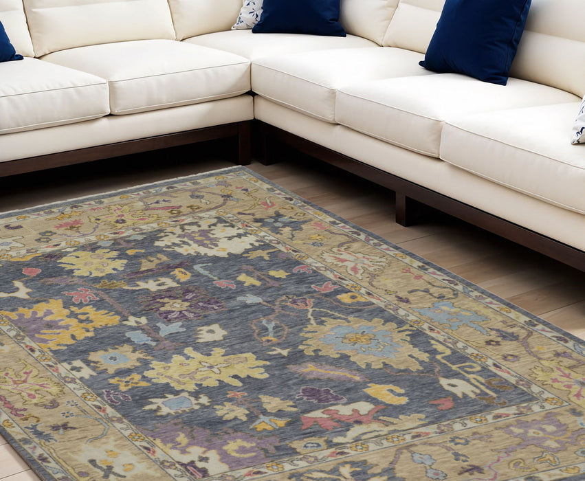 8' X 10' Wool Oriental Hand Knotted Area Rug With Fringe - Gold