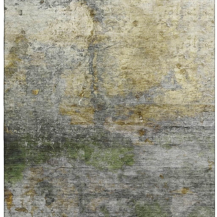 10' X 14' Abstract Washable Area Rug With UV Protection (717791) - Olive Green / Gold