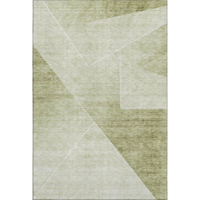 9' X 12' Geometric Washable Area Rug Polyester With UV Protection - Sage And Ivory