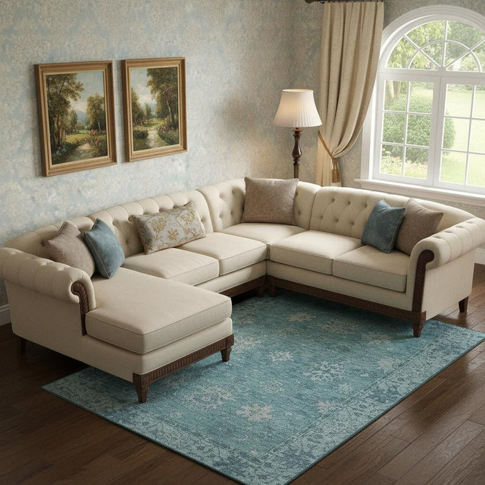 10' X 14' Oriental Washable Area Rug With UV Protection (716563) - Teal / Blue