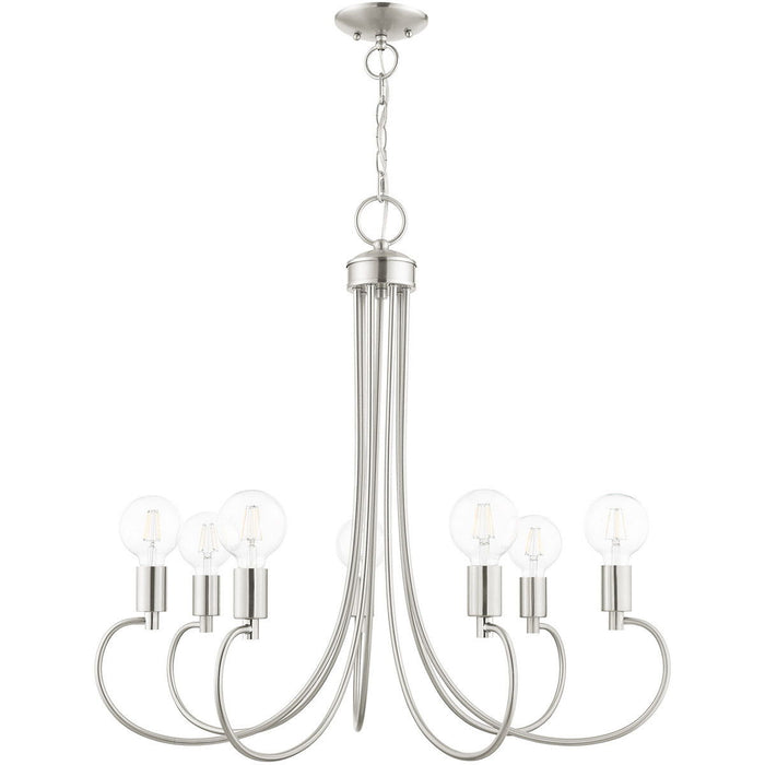 28" Seven Light Dimmable Chandelier With Shades - Nickel