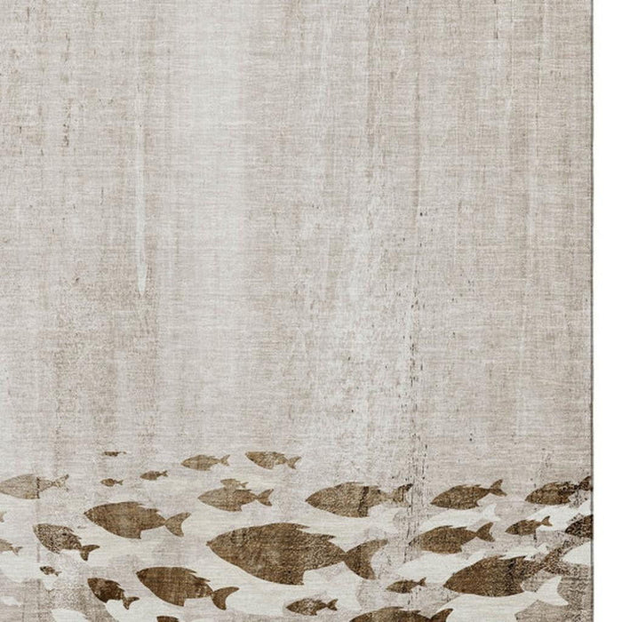 10' X 14' Nautical Washable Area Rug With UV Protection (652797) - Taupe / Ivory