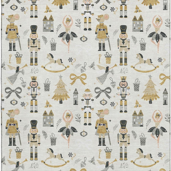 10' X 14' Floral Washable Area Rug With UV Protection (702455) - Ivory / Gold / Gray