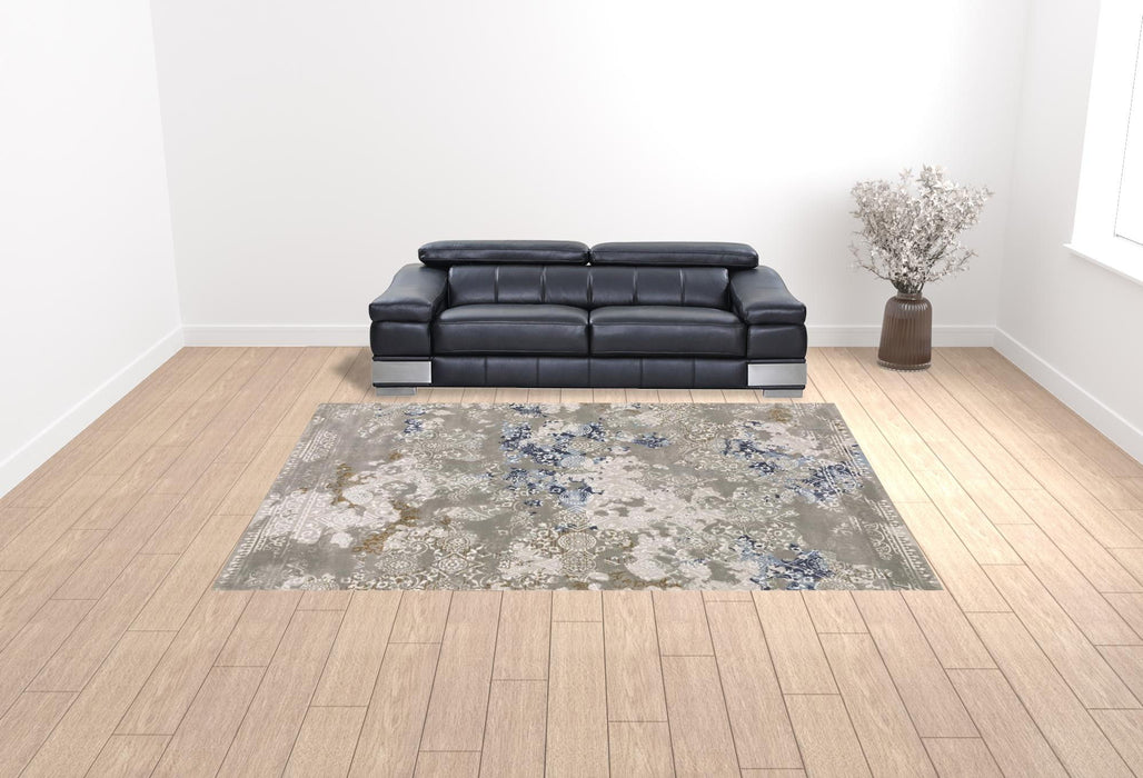 10' x 13' Abstract Power Loom Stain Resistant Area Rug - Gray Blue Ivory Brown And Navy