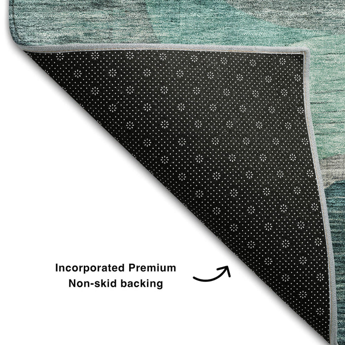 10' X 14' Abstract Geometric Washable Area Rug With UV Protection (684762) - Green / Orange / Purple / Teal