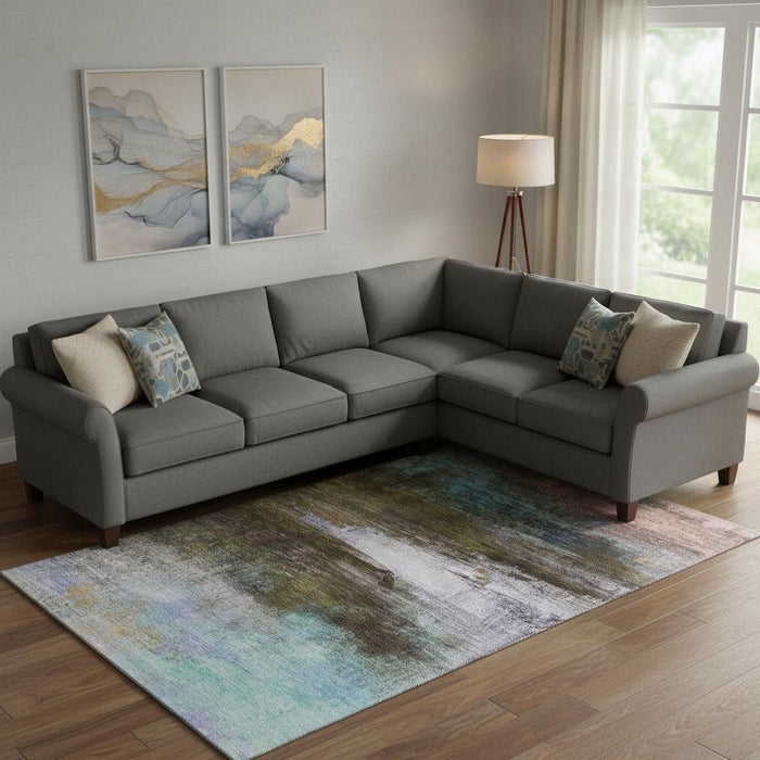 10' X 14' Abstract Washable Area Rug With UV Protection (714667) - Brown / Teal