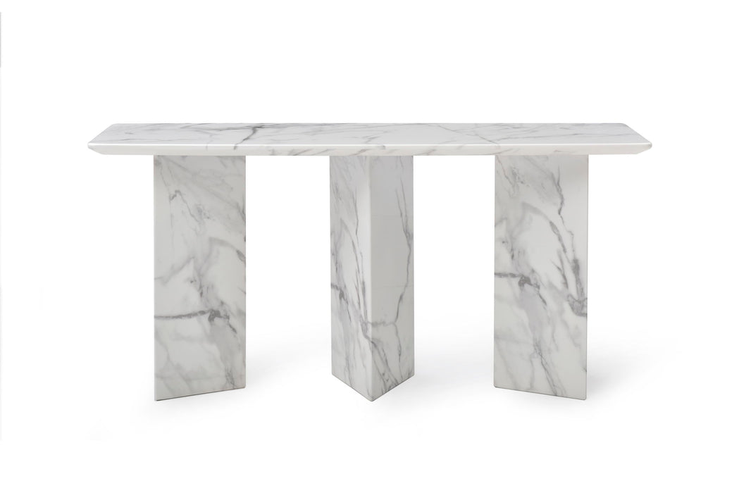 Genuine Marble And Stone Three Leg Console Table - White
