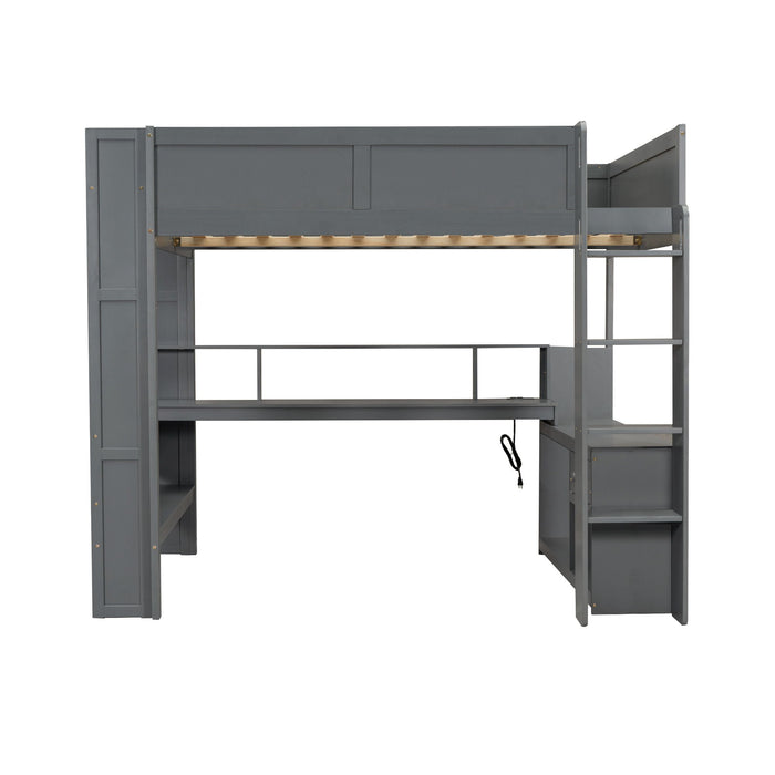 Gaming Loft Bed With Desk, Multi Storage Shelves, LED And Charging Station