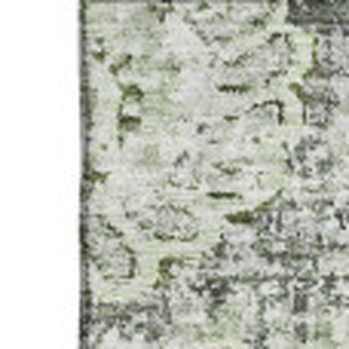 10' X 14' Floral Washable Area Rug With UV Protection (653176) - Artichoke Green / Ivory / Gray