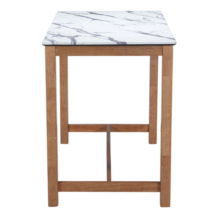 Faux Marble Solid Wood Rectangular Bar Table - White