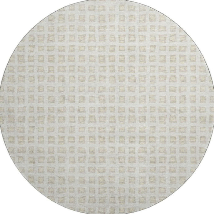 8' Geometric Washable Round Rug With UV Protection - Ivory / Beige