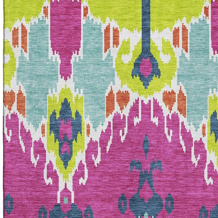 8' X 10' Ikat Washable Area Rug With UV Protection - Pink