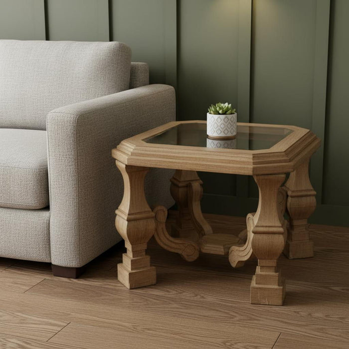 Wood Glass Square End Table - Light Brown / Clear