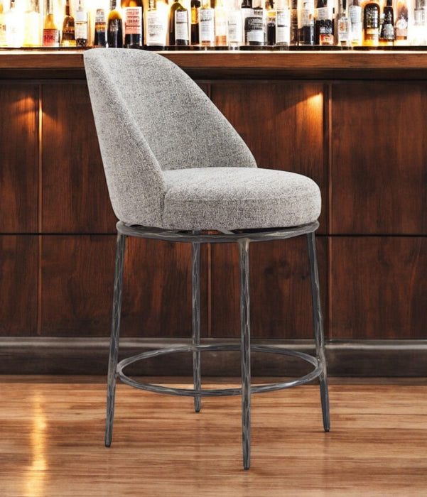 24" Fabric And Steel Counter Height Swivel Bar Chair - Gray / Black
