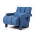 Giga navy blue upholstered accent arm chair with matching pillow, ideal for living room decor and comfortable seating.