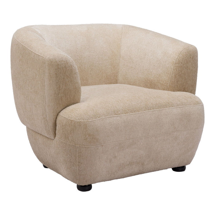 39" Faux Shearling And Upholstered Arm Chair - Beige / Black