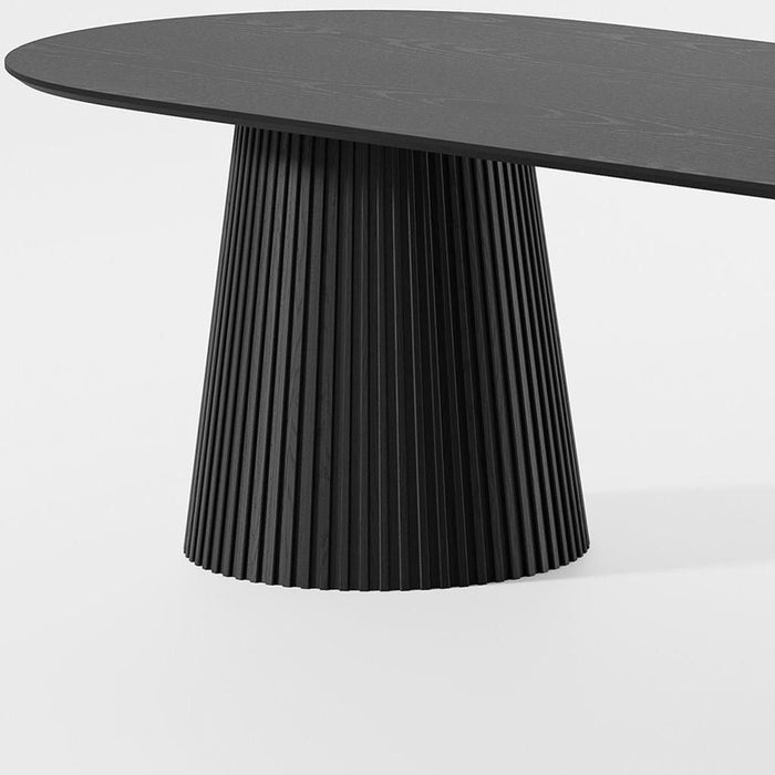 Double Pedestal Base Oval Wood Dining Table - Black