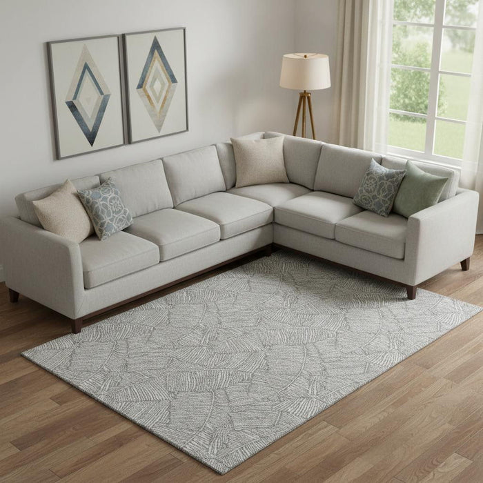 10' X 14' Floral Washable Area Rug With UV Protection (672605) - Gray / Ivory