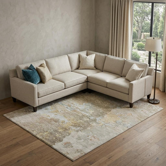 10' X 14' Abstract Washable Area Rug With UV Protection (692202) - Khaki / Gray / Gold