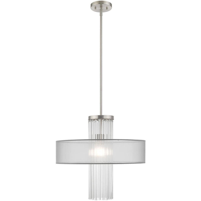 28" Dimmable Chandelier With Shades - Nickel / Pearl Silver
