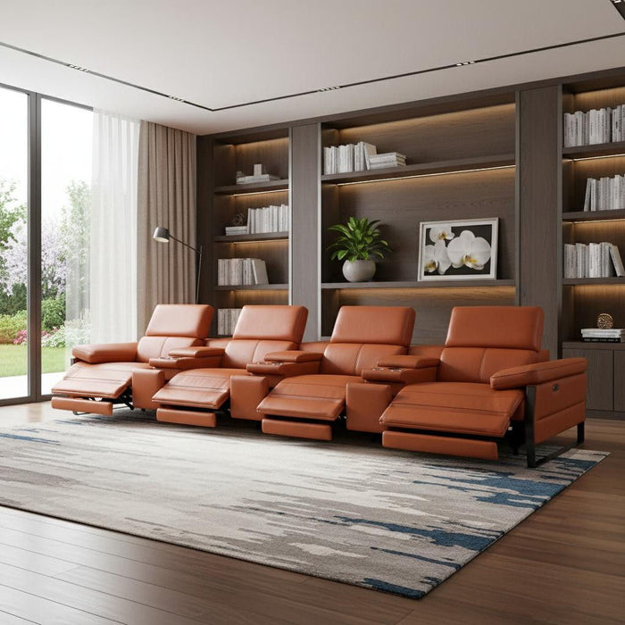 Top Grain Leather Reclining Metal USB Sofa (720354) - Camel