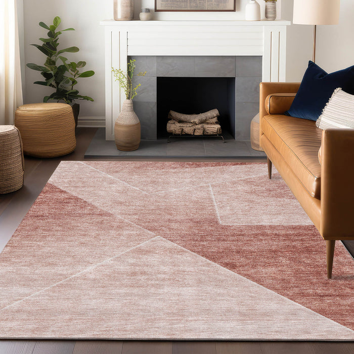 10' X 8' Transitional Geometric Washable Area Rug With UV Protection - Salmon And Ivory
