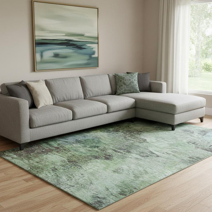 10' X 14' Abstract Washable Area Rug With UV Protection (650638) - Green / Brown / Ivory