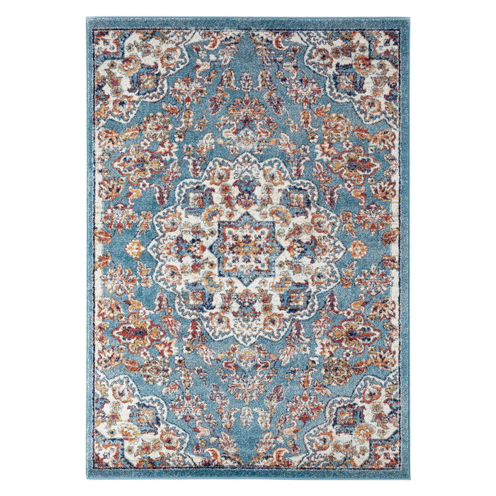 9' x 12' Medallion Power Loom Area Rug - Ivory Blue And Orange