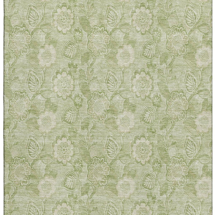 10' X 14' Floral Washable Area Rug With UV Protection (708808) - Sage / Beige