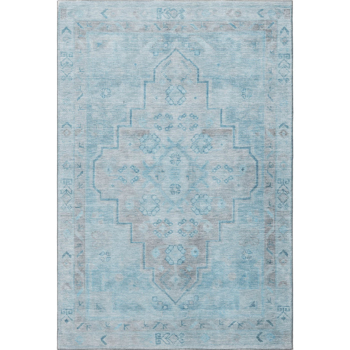 10' X 14' Medallion Washable Area Rug With UV Protection (708079) - Sky Blue / Gray