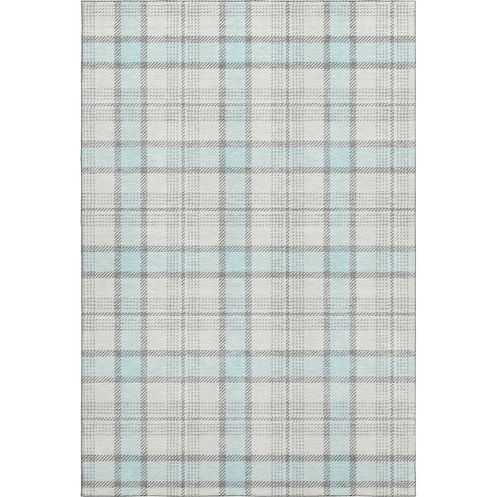 10' X 14' Plaid Washable Area Rug With UV Protection (682517) - Sky Blue / Ivory / Gray