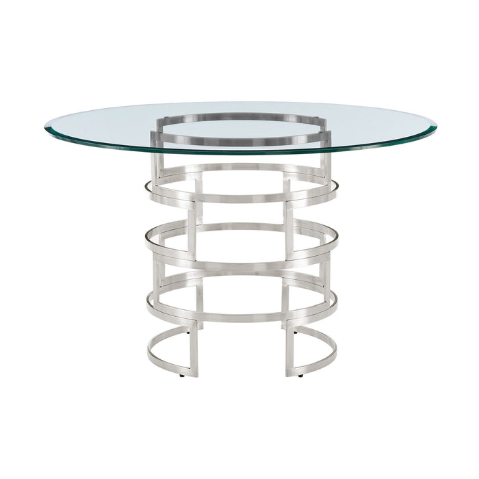 48" Glass And Stainless Steel Pedestal Base Round Top Dining Table - Silver