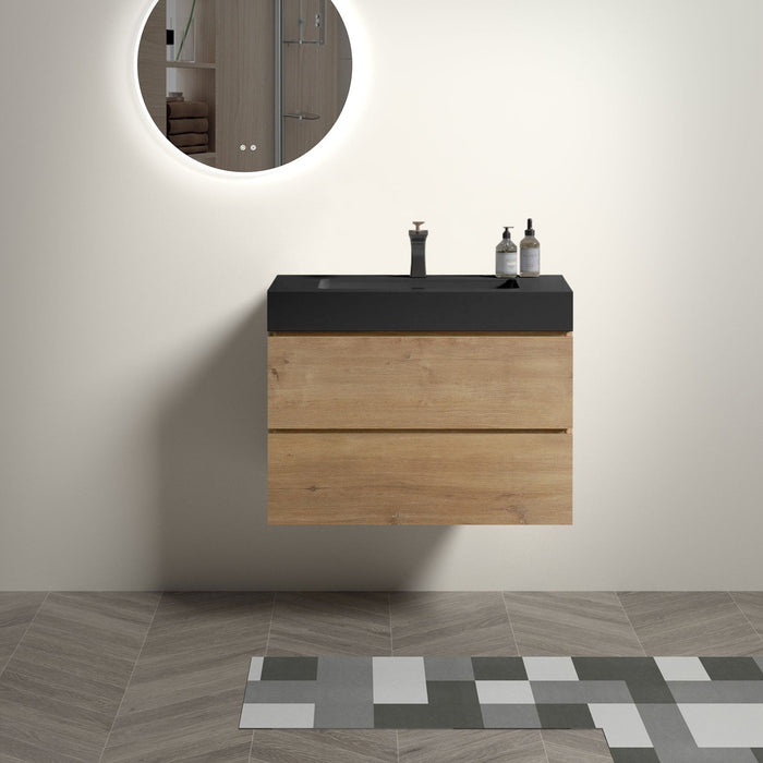 Giga Alice natural oak wall-mounted bathroom vanity with integrated sink basin and large storage, modern floating design
