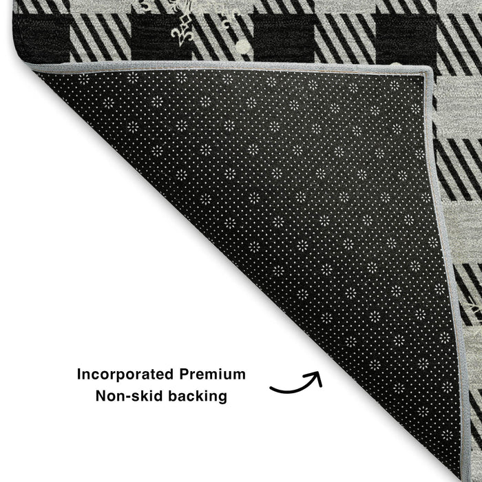 10' X 14' Gingham Washable Area Rug With UV Protection (702323) - Gray / Black / Ivory
