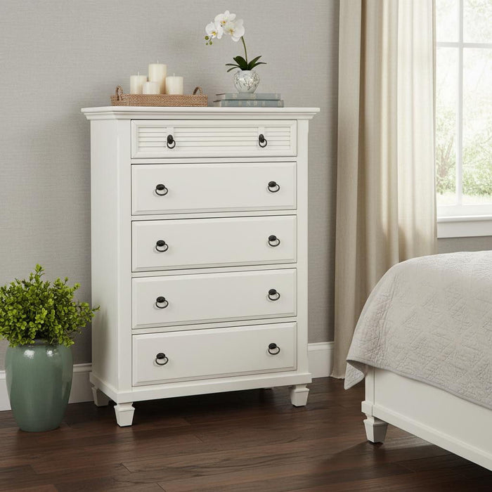 Solid Wood Five Drawer Chest - White