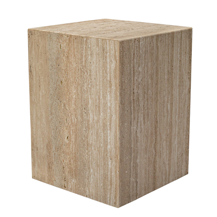 20" Marble Square Block End Table - Beige