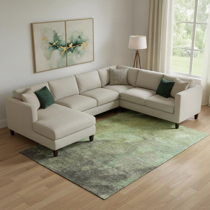 10' X 14' Abstract Washable Area Rug With UV Protection (710070) - Green / Charcoal