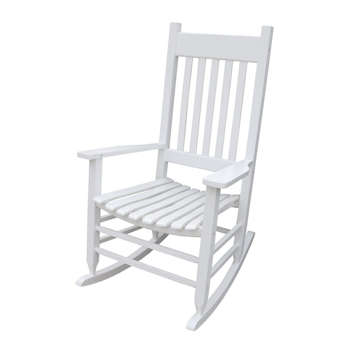 Giga Classic wooden porch rocker chair made of Populus wood with a comfortable, traditional design for outdoor relaxation.