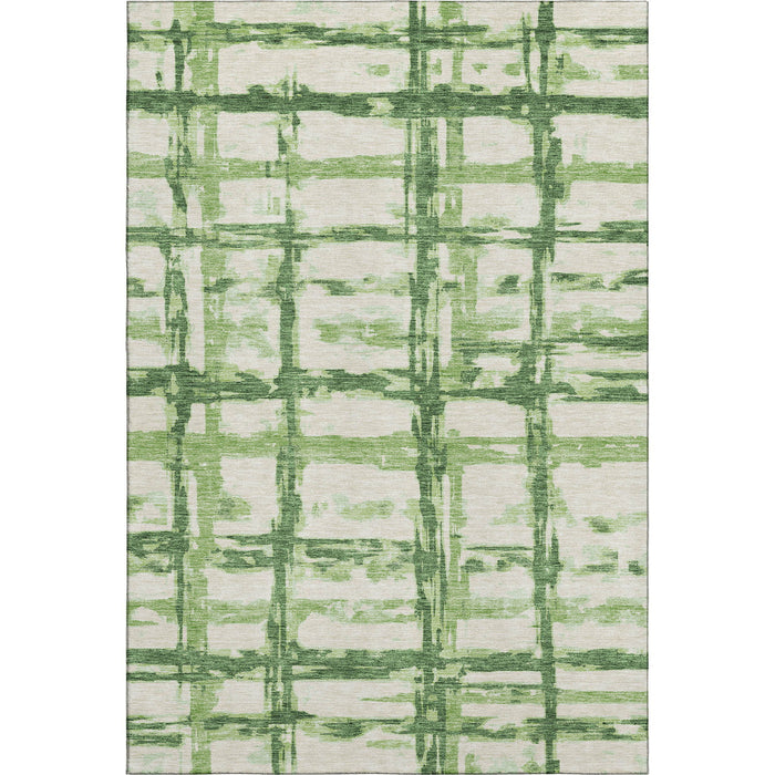 10' X 14' Striped Washable Area Rug Polyester With UV Protection - Green And Ivory