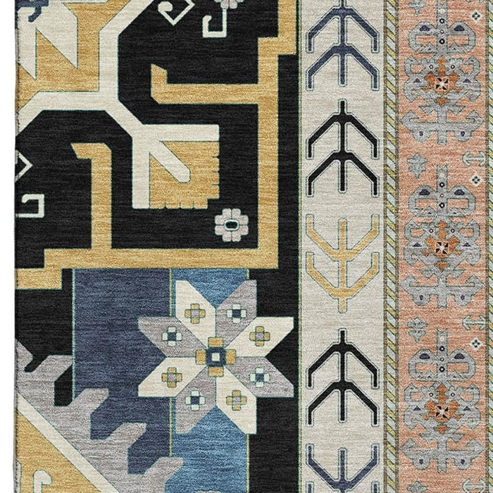 10' X 14' Southwestern Washable Area Rug With UV Protection (679618) - Black / Copper / Gold