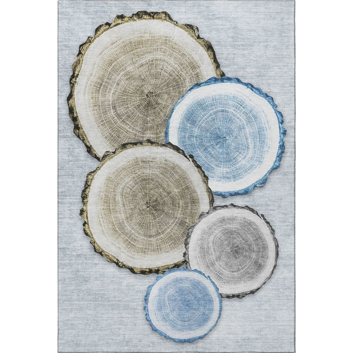 8' X 10' Faux Bois Washable Area Rug With UV Protection (649922) - Blue / Brown / Ivory