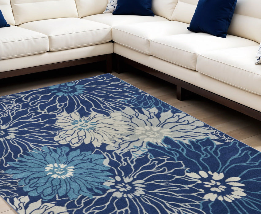9' X 12' Floral Power Loom Area Rug - Blue / Ivory